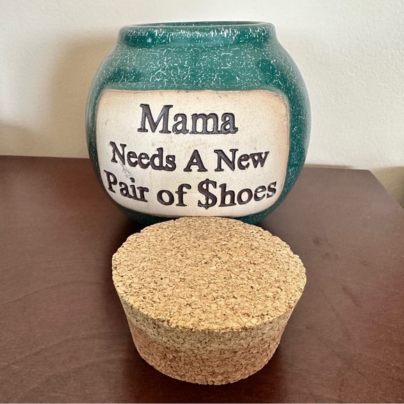 Pottery savings bank, vintage ceramic with cork lid - Picture 2 of 5